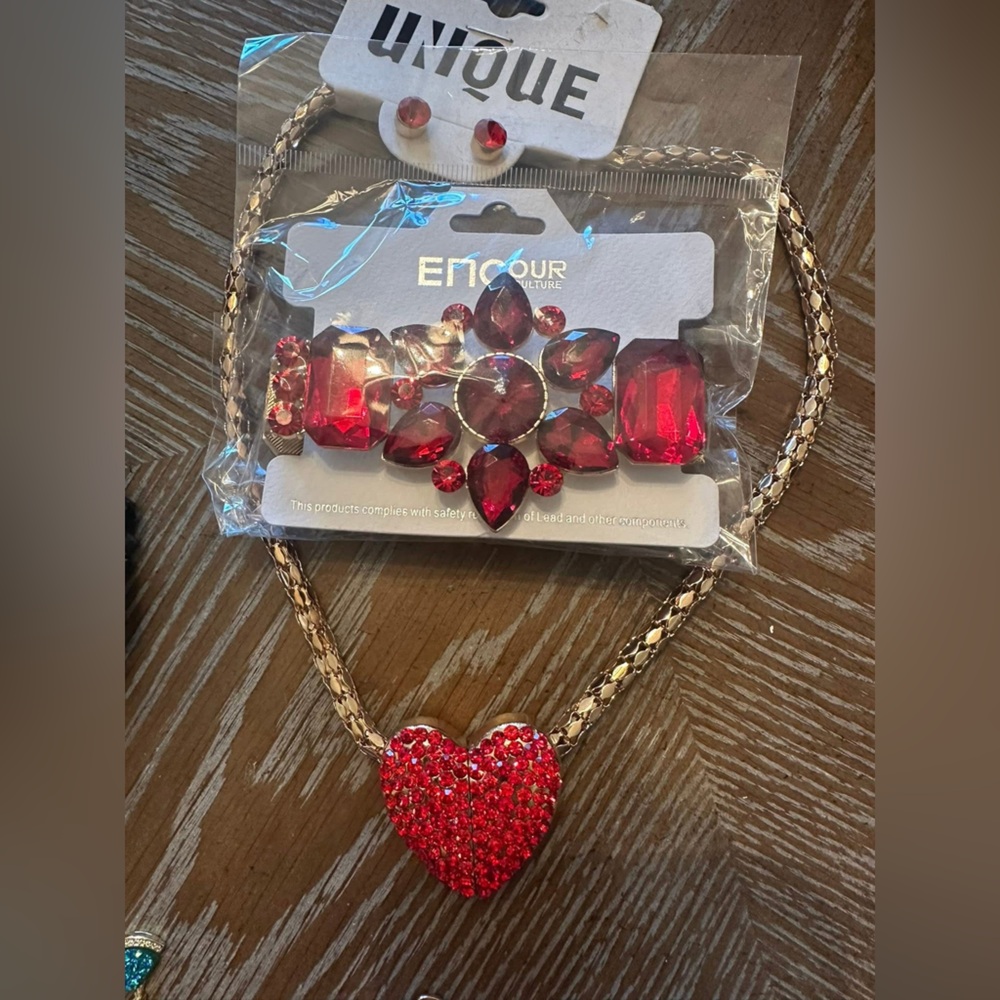 Red heart necklace and Bracelet
